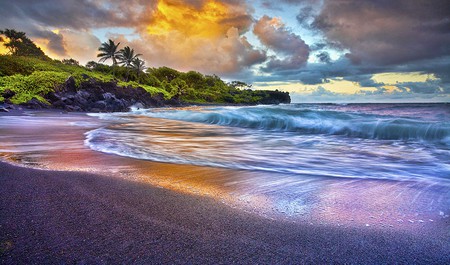 THE RHYTHM - clouds, colorful, sunset, beach, waves, ocean, sky