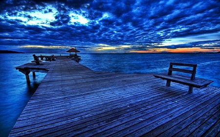 ANOTHER VIEW - clouds, sunset, blue, ocean, sky, pier