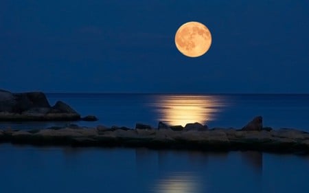 MOONLIGHT BAY - ocean, reflection, night, moonlight, bay