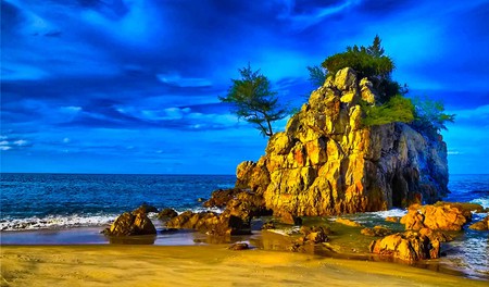 STAND TALL - clouds, blue, beach, ocean, mountain, sky