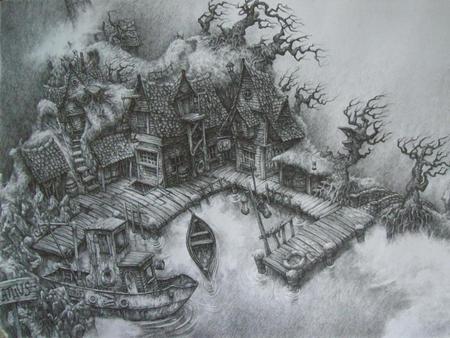 Harbor - pencil, war, harbor, fight, drawing