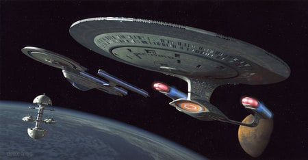 Galaxy and Excelesior - excelesior class, starship, star trek, galaxy class