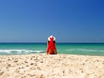 red on the beach