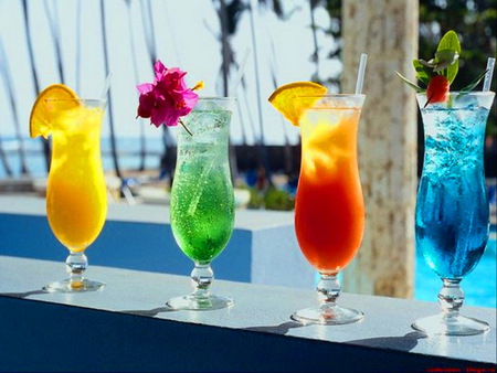 Refresh yourself - drinks, yellow, summer, blue, flower, red, green, fruit, cocktails