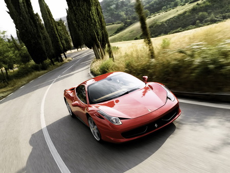 Ferrari 458 Italia - red, sport car, road, car, ferrari, italia, 2011, 458, exotic, speed