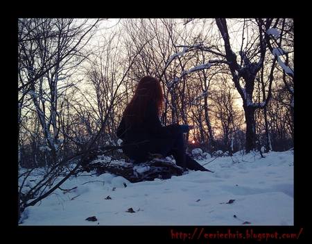 lonely winter - winter, girl, hair, red