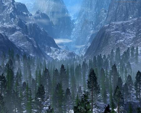 blue mountains - pinetrees, beautiful, blue, mountains, fantasy, world