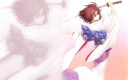 worrier - sword, worrier, kimono, anime, girl