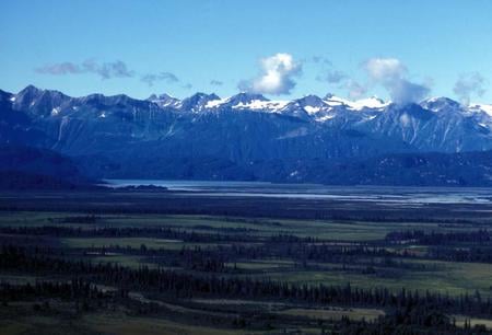 Aleutian range - aleutian, blue, sky, usa, clouds, field, colours, range, nature, mountain