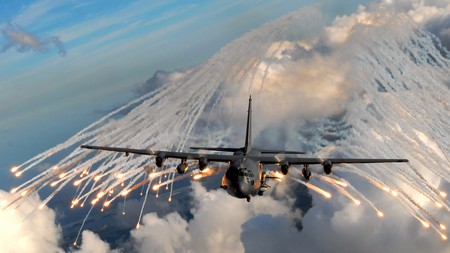 Lockheed AC-130 - lockheed, plane, 1080p, ac-130, aircraft, flares, clouds, modern warfare, 1080i, military