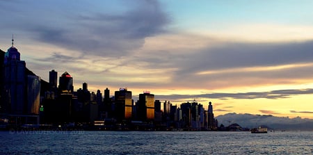 Hong Kong - hong kong, skyscrapers, sea view, night scene