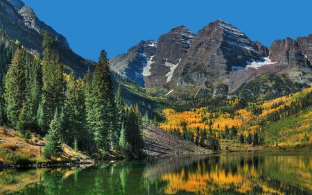 Mountain - sky, water, trees, nature, mountain