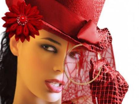 Red - hat, abstract, lady, red, makeup