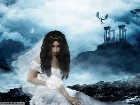 My Castle - sky, fantasy, castle, bride, brunette