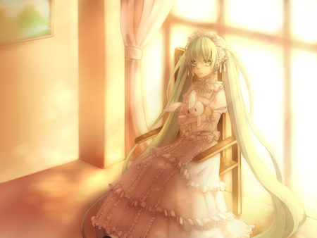 Miku Hatsune - painting, vocaloid, room, anime, sunset, afternnon, miku hatsune