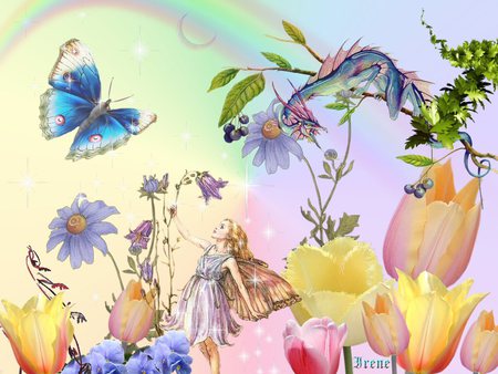 Spring Magic - flowers, fantasy, dragon, butterfly, fairy, other