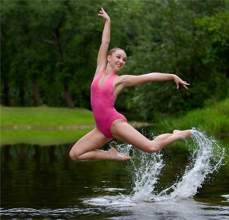 Water jumping girl - water, land, jump, pink, sexy, body