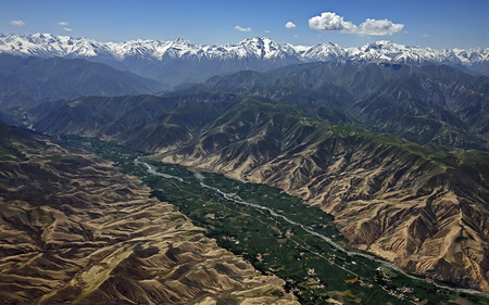 Alpine River Valley - valley, alpine, river, water, mountains