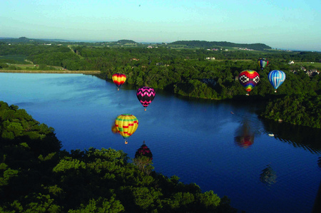 Water Balloons - water, landscape, hotair balloons, river