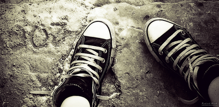 Down,down, down... - worn out, old, sepia, sneakers, melancholy, converse