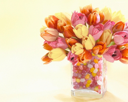 Spring buds arrengement - flower, tulip, vase, yellow, still life