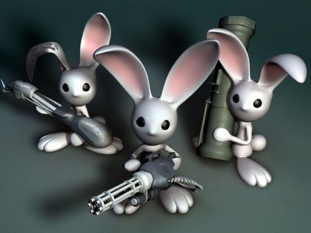 Easter Bunnies - abstract, fantasy, mini-gun, rabbits, artwork, weapons