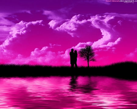 Love celebration - abstract, water, valentines, purple, cloud, couple, love, sky