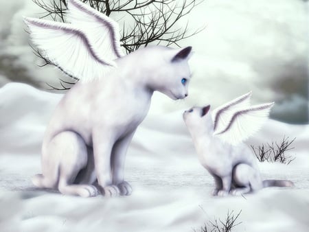 Spirit Guardians - abstract, tails, ears, artwork, paws, felines, fantasy, wings, cats