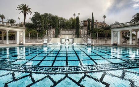 Beautiful - beauty, california, sky, trees, peaceful, water, view, modern, amazing, clouds, green, architecture, house, houses, lovely, nature, blue, beautiful, statues, pool