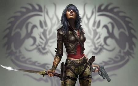 Rubi Malone - jeans, game, brave, gun, girl, sword, wet, hair, style, rubi malone, hd, action, adventure, sexy, xbox, video game