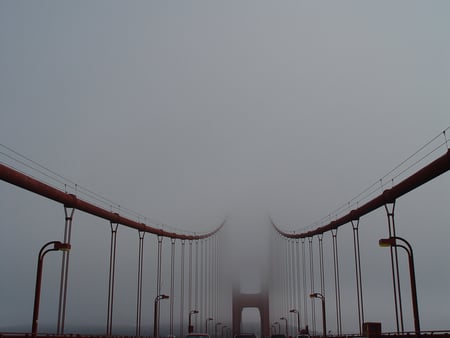 into the fog - obscured, fog, into the nothing, bridge