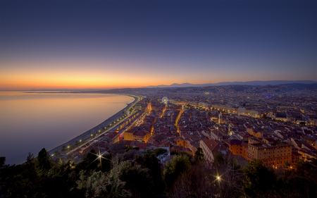 Good Night Nice - france, evening, river, night, city, water, twilight