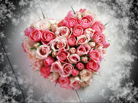 I wish you love - love, heart shape, roses, clouds, valentines day, pink and white