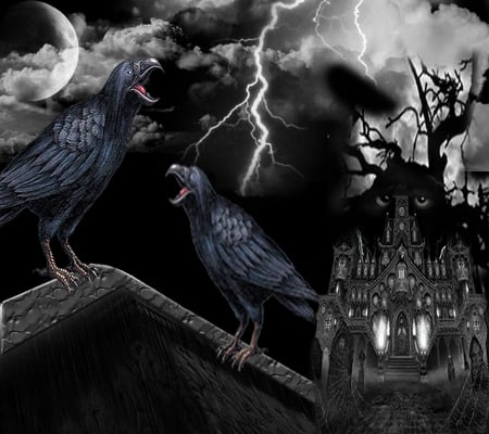 The Haunted - imagination, fright, animation, house, darkness, crows