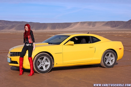 redhead - woman, boots, mud, car