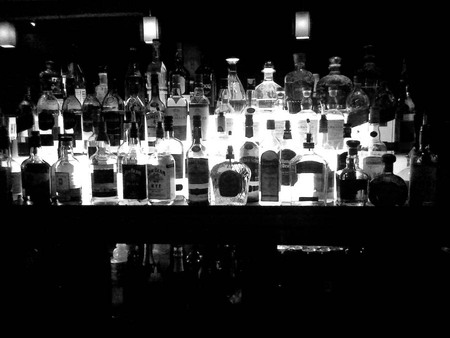 Black and White - mirror, bar, bottles, other