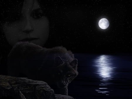 WOLF SPIRIT - moon, female, spirit, wolf, night