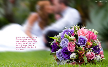 Romantic quote - wide, grass, couple, love, flower