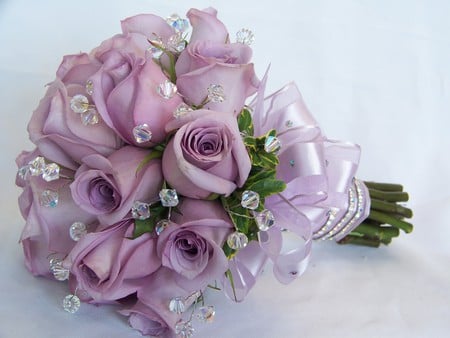 Bouquet - elegantly, roses, beautiful, photography, wedding, cool, flower, gentle, crystal, bouquet, harmony, flowers, purple, rose, nice