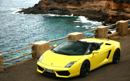 Gallardo - style, sportcar, fast, design, shiny, hd, car, lamborghini, outside, 2009, 1920x1200, scene, sea, speed