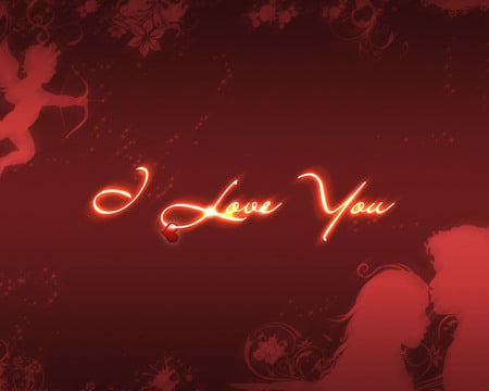 I love you - heart, romantic, valentine, cupidon, kiss, couple, love, flower