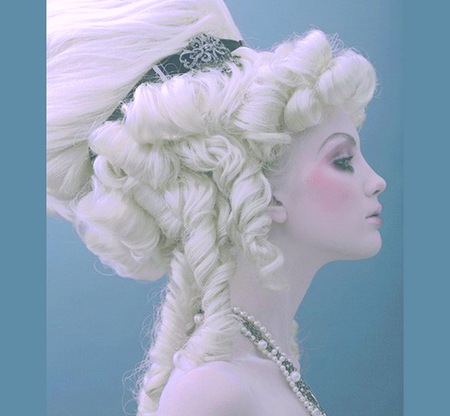 Porcelain - white, beauty, woman, profile, blush, bonnet, ringlets