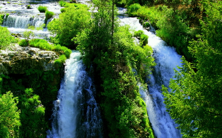 Crude green - awesome view, water, lanscape, beautiful, waterfall, nature, green