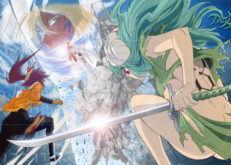 Yoruichi-vs-Hallibel-vs-Nelliel - anime, girls, fight, cute