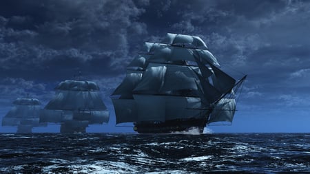 Voyage - dynamic, sail, ships, blue