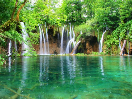 Emerald - nature, beauty, water, green, waterfall