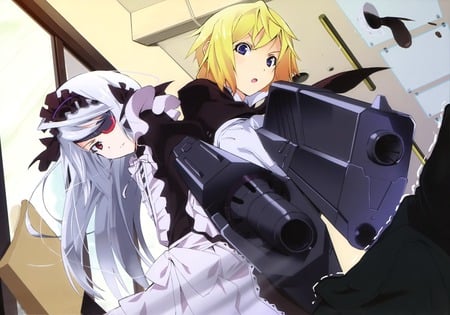 infinite stratos - eyepatch, charles dunois, gun, laura bodewig, maid