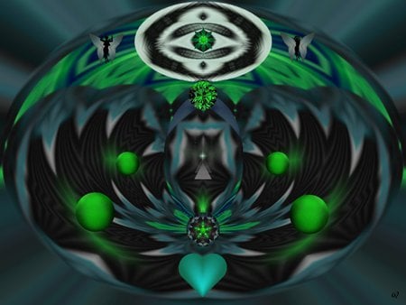 Green Balls - eye candy, collage, 3d, fractal, abstract