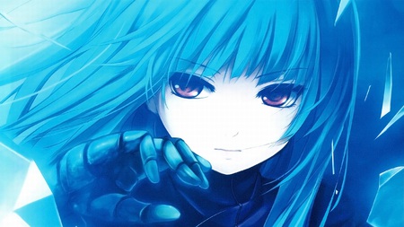 Cold Blue - anime, blue, eye, light, dark, red eyes, suit, clean, white, red eye, blue hair