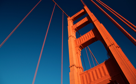 Golden Gate Tower - golden gate bridge, blue, orange, tower, bridge